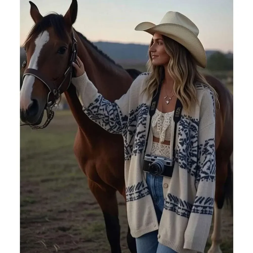 Chaps X Ralph Lauren Fair Isle Southwest Tribal Cozy Sweater Print Coat Large